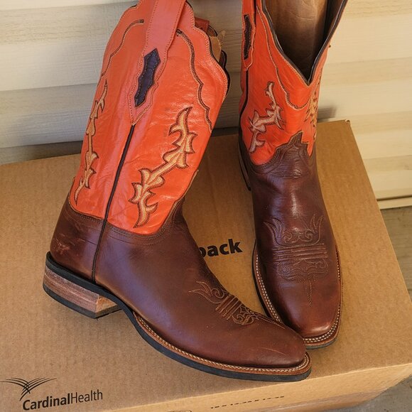 Lucchese 2000 Orange Brown Leather Embroidered Cowgirl Western Boots Women 10 B - Picture 8 of 16